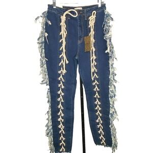Loverly Fit jeans women's size 11 dark wash Fringe front tie straight High Rise